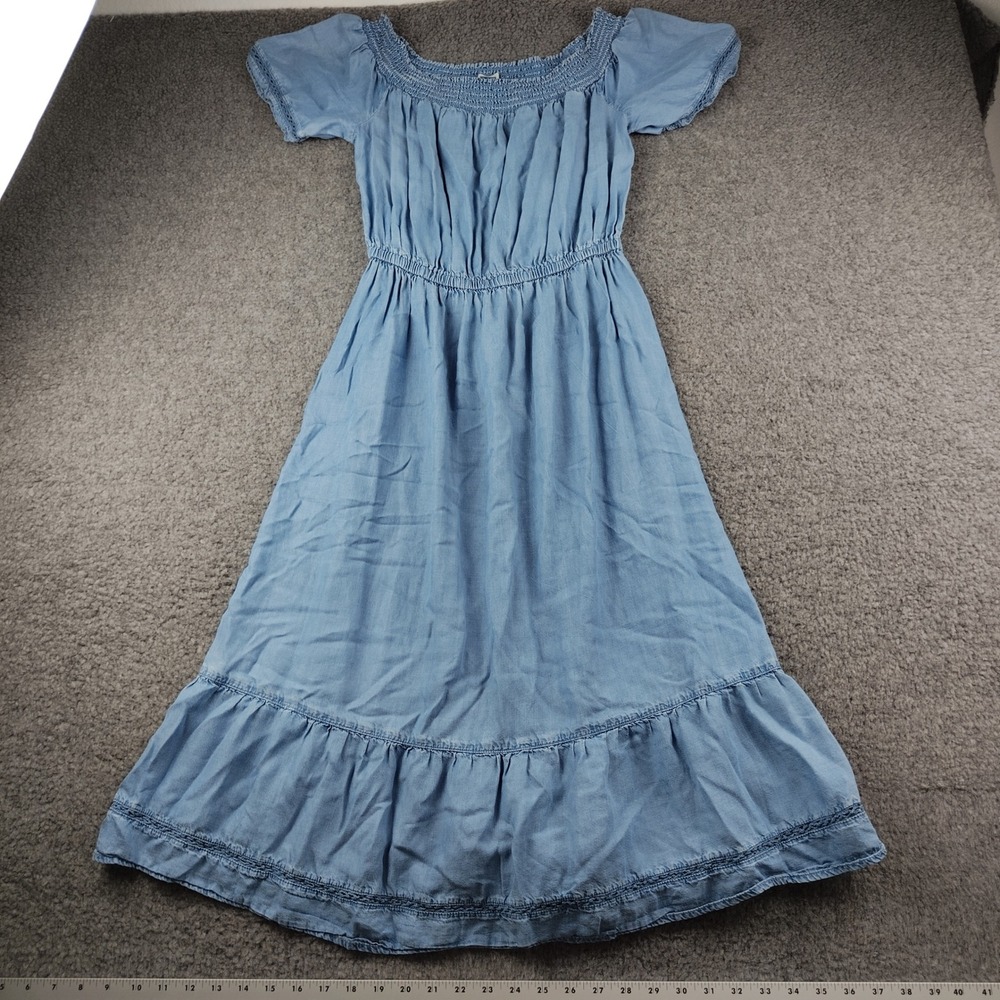 Old Navy Dress Sz Medium Smocked Off Shoulder Tiered Stretch Blue Cottagecore